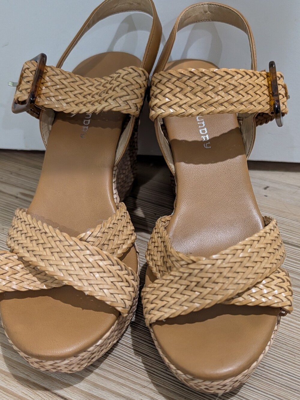 CL by Laundry Tan Braided Platform Wedge Sandals with Tortoiseshell Buckle - Picture 5 of 7